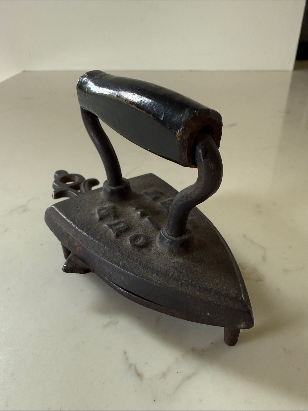 Vintage Cast Iron Minature Flat Iron and Trivet Stand EUC